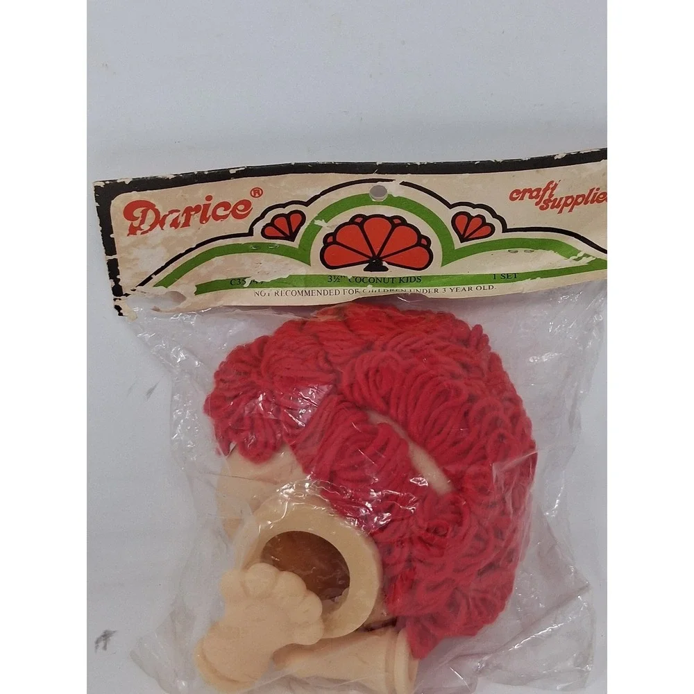 Vintage Darice Coconut Kids Doll Head and Hands Set Red Yarn Hair C35047 NEW. Y